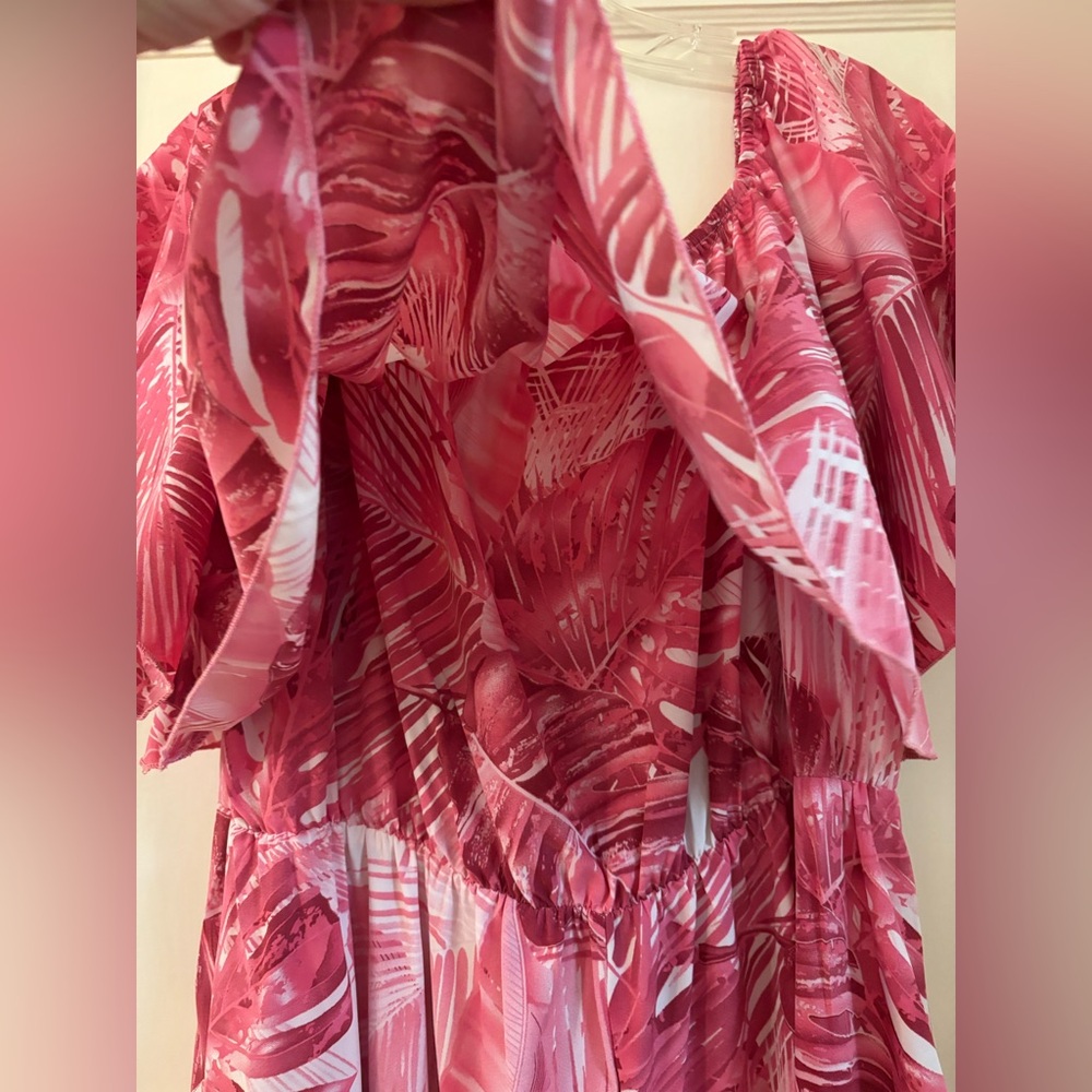 Soft Pink Off-Shoulder Maxi Dress with Slit size XL - Picture 7 of 12